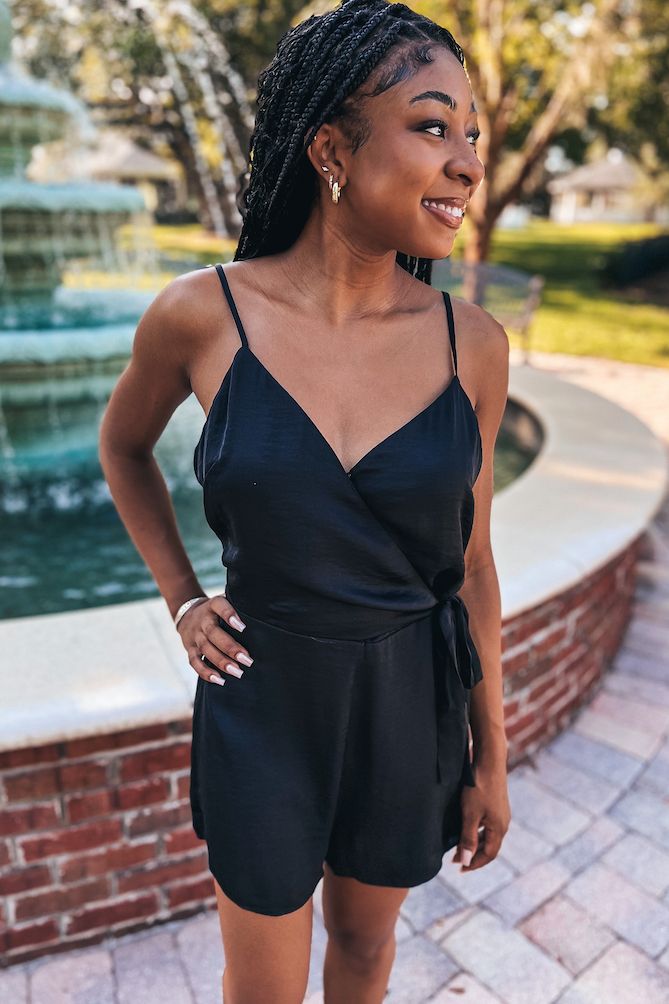 Black romper outfit online ideas