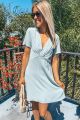 Linen V-Neck Twist Dress With Short Sleeves Mint