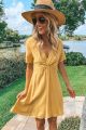 Linen V-Neck Twist Dress With Short Sleeves Yellow
