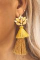 Stone & Fringe Earrings Mustard