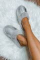 Faux Fur Slippers With Rubber Bottom Silver