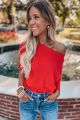 Off The Shoulder Dolman Sleeve Tunic Top Tomato Red
