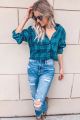 Plaid Cropped Top Hunter Green