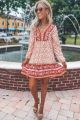Button Detail V-Neck Print Dress Pink