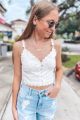 Lace & Button Detailed Crop Top White