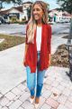 Open Knit Cardigan Red