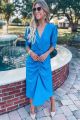 V-Neck Ruched Dress Blue