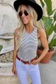 Striped Double Layered Tank Ivory