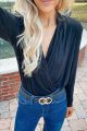 Lux Long Sleeve Wrap Bodysuit Black