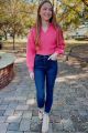 Oversized Collar Cropped Sweater Rose Red