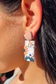 Floral Rectangle Earrings White