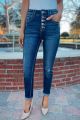 Button Detail Skinny Straight Jean Blue