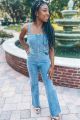 Denim Open Back Jumpsuit