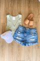 High Rise Rainbow Thread Shorts Blue