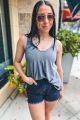 Ribbed V-Neck Tank Charcoal