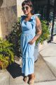 Tie Top Ruffle Maxi Dress Blue