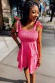 Smocked Top Dress Hot Pink