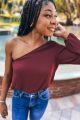 One Shoulder Blouse Wine