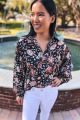 Print Button Down Blouse Black