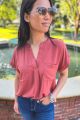 Button Detail Blouse Terracotta
