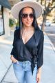 Tie Front Wrap Blouse Black