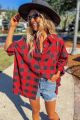 Oversized Plaid Blouse Red