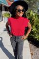 Mock Neck Knit Top Red
