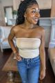 Double Lined Bandeau Crop Top Lt Taupe