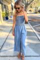 Smocked Tencil Jumpsuit Blue