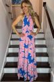 Halter Floral Maxi Dress Blue