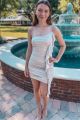 Ruched Slinky Foil Dress Ivory