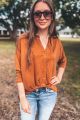 Hi Lo V-Neck Blouse Camel