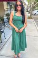 Smocked Midi Dress Hunter Green