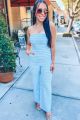 Tweed Strapless Jumpsuit Blue