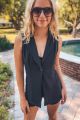 Long Lapel Vest Black