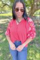 Embroidered Blouse Coral Red