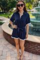 Trim Detailed Romper Navy