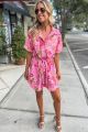 Button Down Print Romper Pink