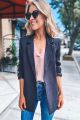 Ruched Sleeve Blazer Black