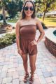 Ruched Strapless Romper Chocolate