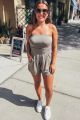 Ruched Strapless Romper Olive