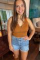 Knit Button Crop Top Caramel