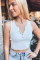 Knit Button Crop Top White