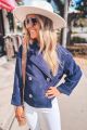 Cropped Double Breasted Coat Navy