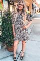 V-Neck Leopard Shift Dress Taupe