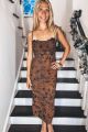 Velvet Ruched Midi Dress Brown