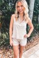 V-Neck Fringe Blouse Beige