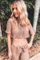 Button Down Crochet Crop Top Mocha