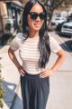Knit Striped Blouse Tan