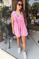 Denim Pleated Romper Pink